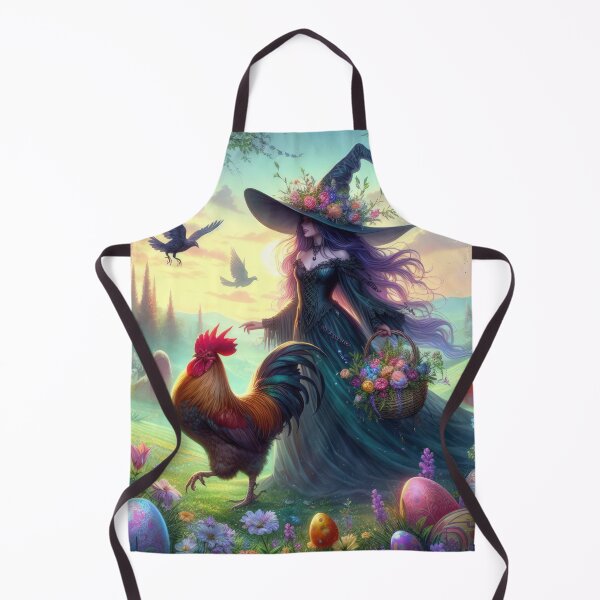 Item preview, rooster and young witch with basket fantasy easter landscape designed and sold by Expressions-Sel.