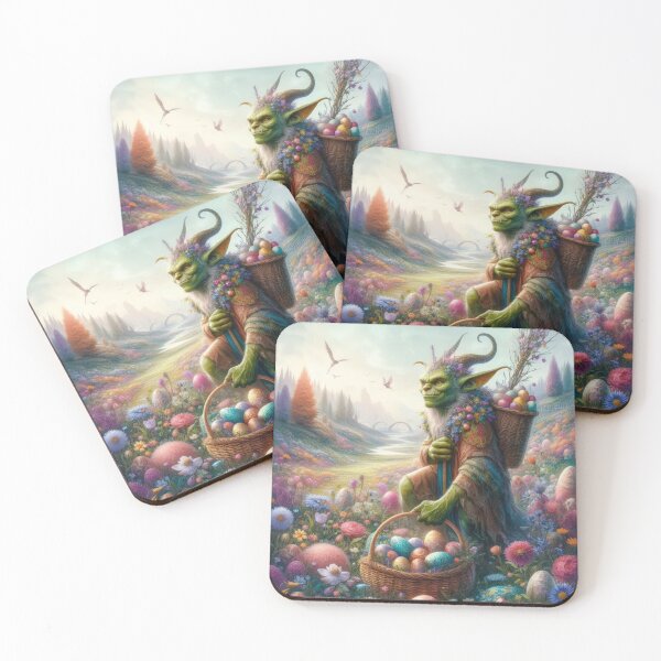 Item preview, green goblin with baskets full of Easter eggs fantasy easter landscape designed and sold by Expressions-Sel.