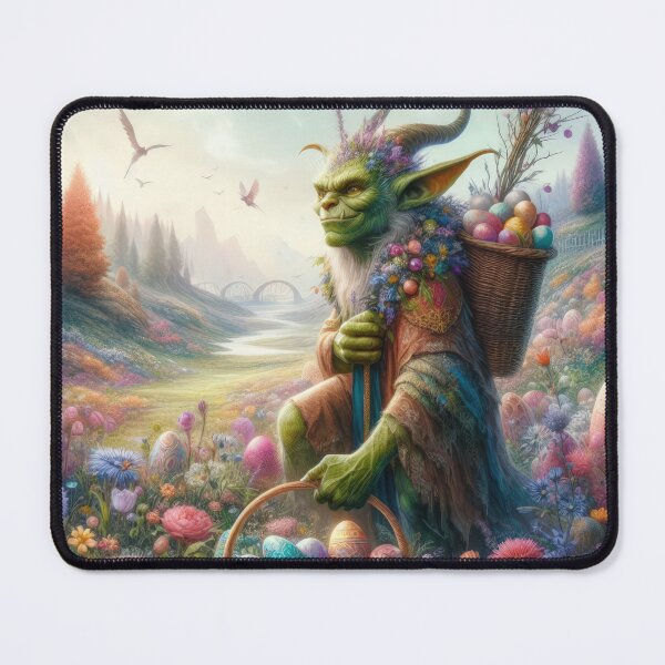 Item preview, green goblin with baskets full of Easter eggs fantasy easter landscape designed and sold by Expressions-Sel.