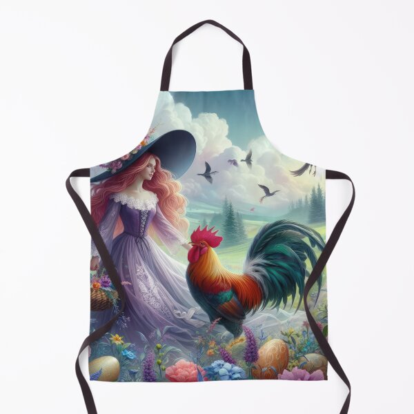 Item preview, beautiful witch in the woods with a basket and rooster fantasy easter landscape designed and sold by Expressions-Sel.