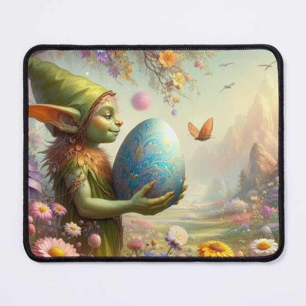 Item preview, green elf with egg fantasy easter landscape designed and sold by Expressions-Sel.