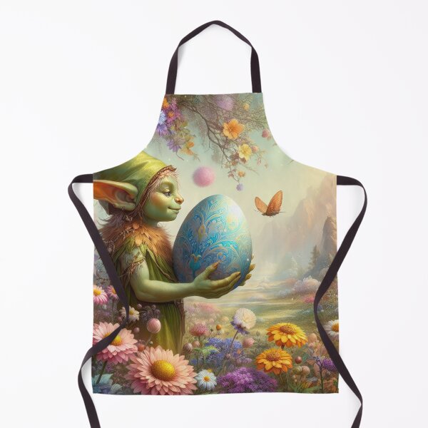 Item preview, green elf with egg fantasy easter landscape designed and sold by Expressions-Sel.