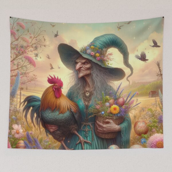 Item preview, ugly witch with cock with flowers fantasy easter landscape designed and sold by Expressions-Sel.