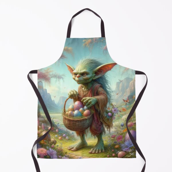 Item preview, Goblin with a basket of Easter eggs in the forest flowers fantasy easter landscape designed and sold by Expressions-Sel.