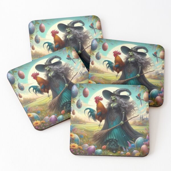 Item preview, ugly witch with a broom with a cock and Easter eggs fantasy easter landscape designed and sold by Expressions-Sel.
