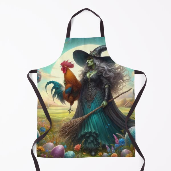 Item preview, ugly witch with a broom with a cock and Easter eggs fantasy easter landscape designed and sold by Expressions-Sel.