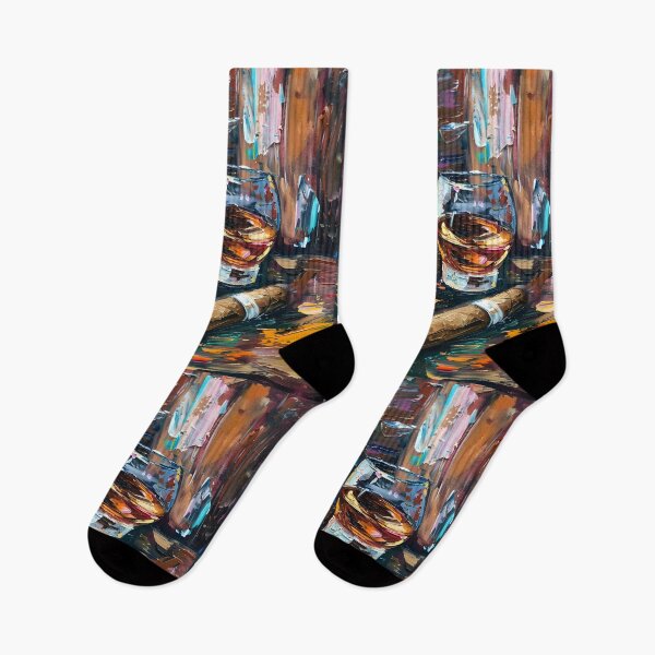 Item preview, Expressive Whiskey and Cigar Scene- Vibrant Tones and Thick Brushstrokes Juxtaposed Composition Generative AI designed and sold by OlfactoART Studio.