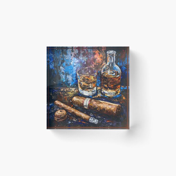 Artikelvorschau, Lebhafte Freizeit – postimpressionistischer Whisky und Zigarren – eine dynamische Feier der Freizeit und des Genusses entworfen und verkauft von OlfactoART Studio.