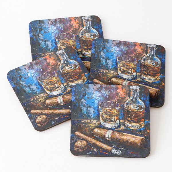 Artikelvorschau, Lebhafte Freizeit – postimpressionistischer Whisky und Zigarren – eine dynamische Feier der Freizeit und des Genusses entworfen und verkauft von OlfactoART Studio.