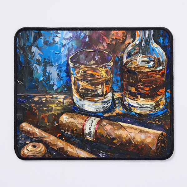 Artikelvorschau, Lebhafte Freizeit – postimpressionistischer Whisky und Zigarren – eine dynamische Feier der Freizeit und des Genusses entworfen und verkauft von OlfactoART Studio.