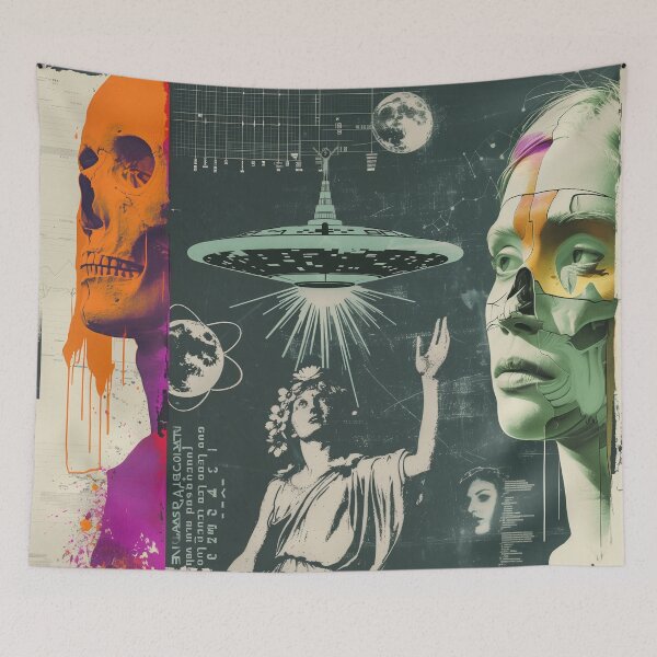 Item preview, Retro Sci-Fi Encounter - Vintage Alien Visitation Art designed and sold by Mystikos Art.