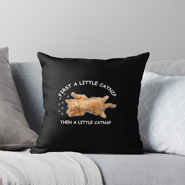 Item preview, Funny Cat and Catnip - First a Little Catnip, Then a Little Catnap - Cute sleeping orange cat on dark background, white lettering, Great gift for cat lovers designed and sold by WhiteGothic.