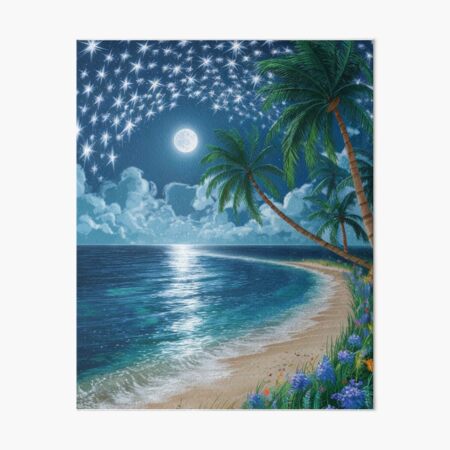 Item preview, Beach View. night beach, night sea, moonlit beach designed and sold by HikingGalleria.