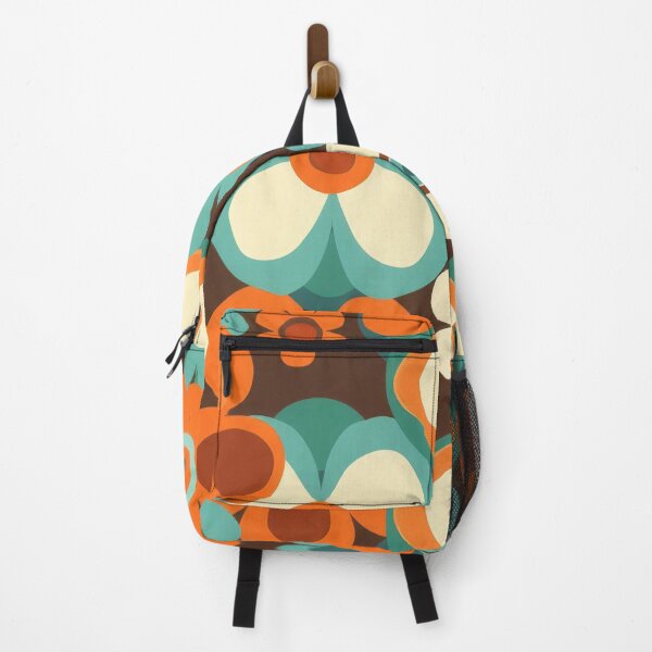 Item preview, Retro 60's 70's style floral pattern print in green, brown & orange designed and sold by PrettyPinkSkies.