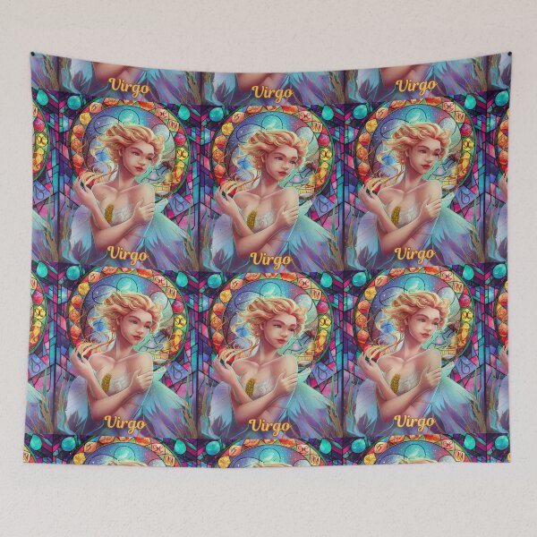 Item preview, Virgo Zodiac. stained glass, celestial woman, whimsical girl, celestial goddess, celestial girl designed and sold by ZodiacWonders.
