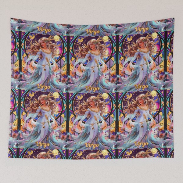 Item preview, Virgo Zodiac. stained glass, celestial woman, whimsical girl, celestial goddess, celestial girl designed and sold by ZodiacWonders.