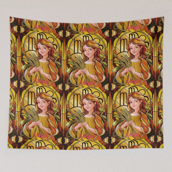Item preview, Virgo Zodiac. stained glass, celestial woman, whimsical girl, celestial goddess, celestial girl designed and sold by ZodiacWonders.