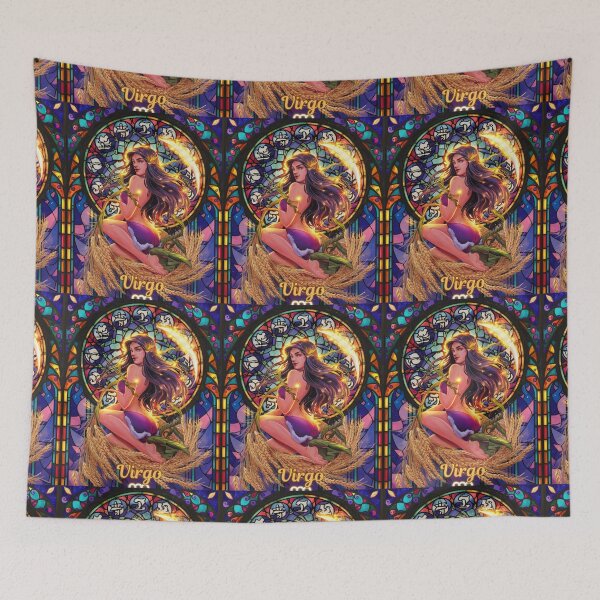 Item preview, Virgo Zodiac. stained glass, celestial woman, whimsical girl, celestial goddess, celestial girl designed and sold by ZodiacWonders.