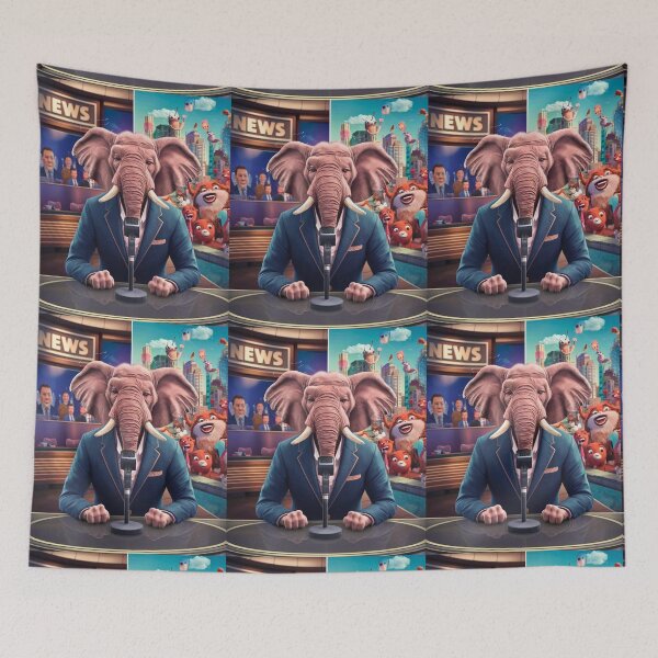 Item preview, Elephant Portrait. news anchor, anthropomorphic elephant, elephant character designed and sold by ElephantVibes.