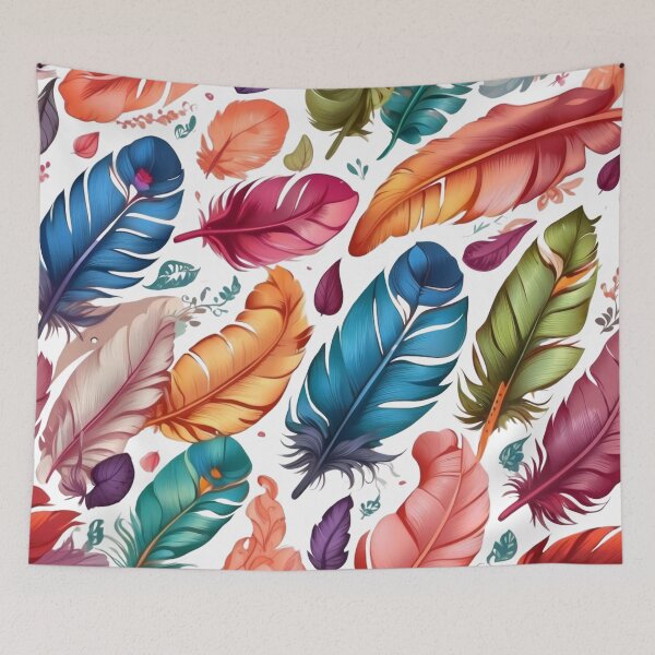 Item preview, Colourful watercolour feathers pattern print designed and sold by PrettyPinkSkies.