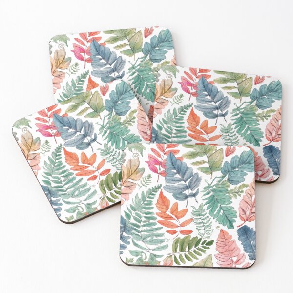 Item preview, Beautiful delicate watercolour pencil sketch coloured fern leaves pattern designed and sold by PrettyPinkSkies.
