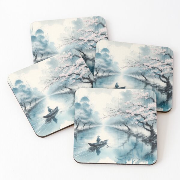 Item preview, Ronin rowing a small boat under the cherry blossoms designed and sold by k-ta1104.