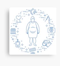 Fat woman, medical devices, tools and medicines. Canvas Print