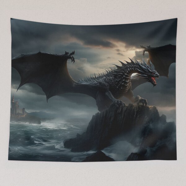 Item preview, Dark Fantasy Art - Dragon and Rough Seas designed and sold by Fantasy Masterpiece.