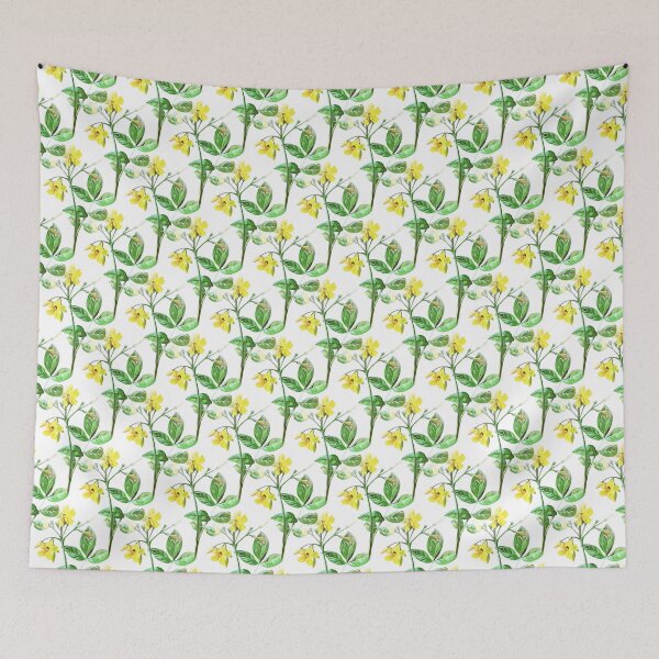 Item preview, Carolina Jasmine Botanical Art Repeat Pattern designed and sold by taiche.