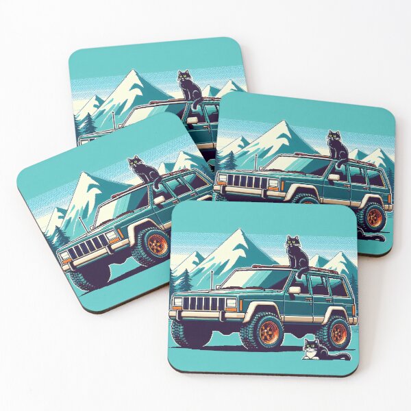 Item preview, Cherokee XJ 4x4 USA offroad Vintage old school vehicle  - green with 2 cats designed and sold by Off-Road-Zone.