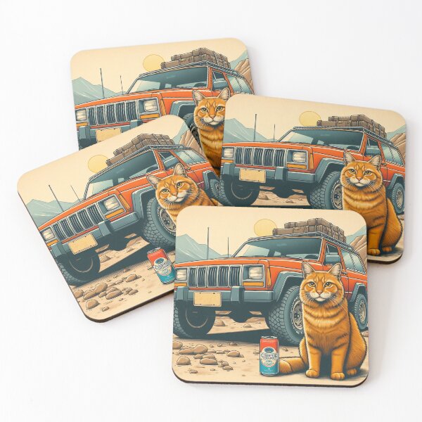 Item preview, Cherokee XJ 4x4 USA offroad Vintage old school vehicle  - red with orange cat designed and sold by Off-Road-Zone.