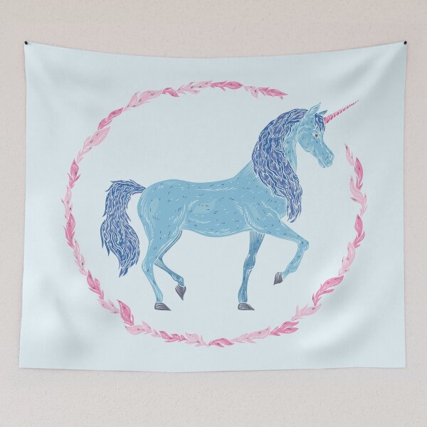 Item preview, Blue unicorn in a pink floral wreath designed and sold by Pinata.