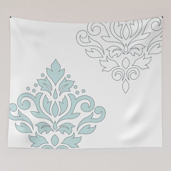 Item preview, Scroll Damask Art I (outline) Blue Gray White designed and sold by NataliePaskell.
