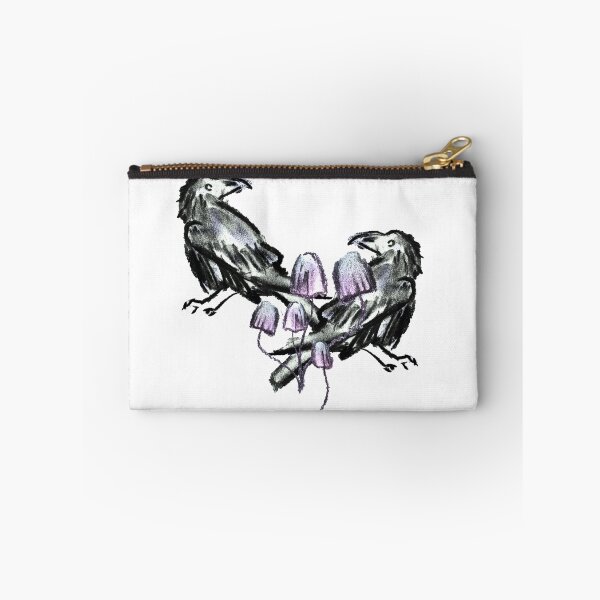 Item preview, Ravens and purple mushrooms, cottagecore charcoal drawing designed and sold by Illustrata.