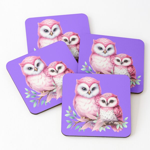 Item preview, Baby pink speckled owl with its mother, fantasy art designed and sold by LoneAngel.