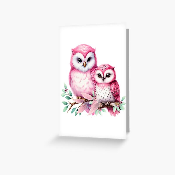 Item preview, Baby pink speckled owl with its mother, fantasy art designed and sold by LoneAngel.