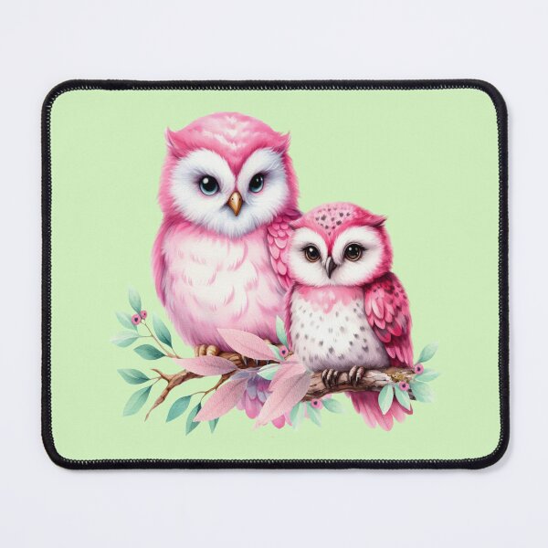 Item preview, Baby pink speckled owl with its mother, fantasy art designed and sold by LoneAngel.