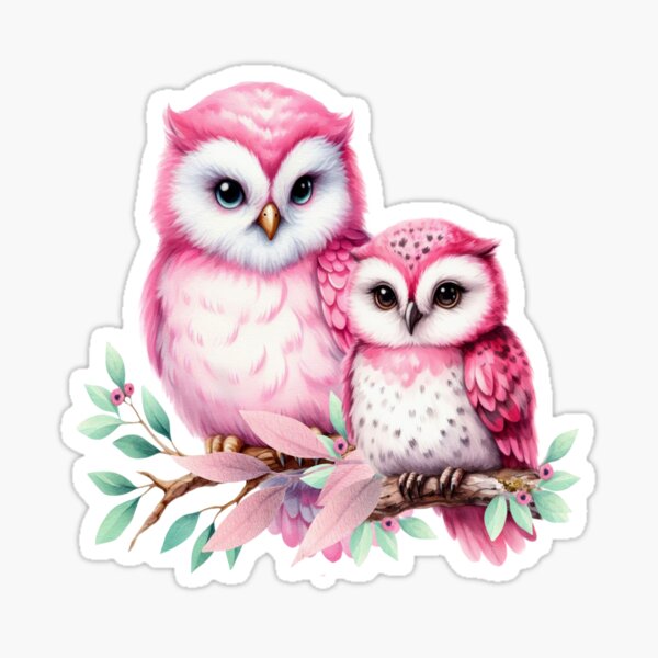 Item preview, Baby pink speckled owl with its mother, fantasy art designed and sold by LoneAngel.