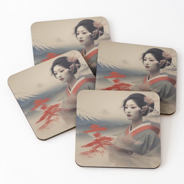 Item preview, Beautiful geisha full body picture, kimono , Fuji mountain vintage dreamy designed and sold by Coolparrotgirl.