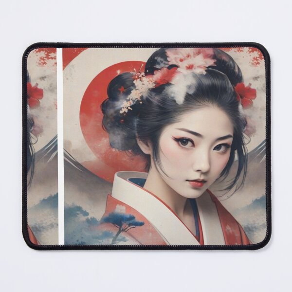 Item preview, Beautiful geisha full body picture, kimono , vintage dreamy Fuji mountain designed and sold by Coolparrotgirl.