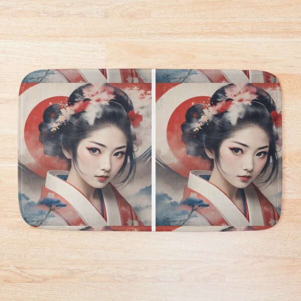 Item preview, Beautiful geisha full body picture, kimono , vintage dreamy Fuji mountain designed and sold by Coolparrotgirl.