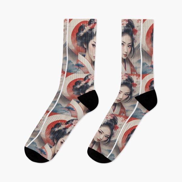 Item preview, Beautiful geisha full body picture, kimono , vintage dreamy Fuji mountain designed and sold by Coolparrotgirl.