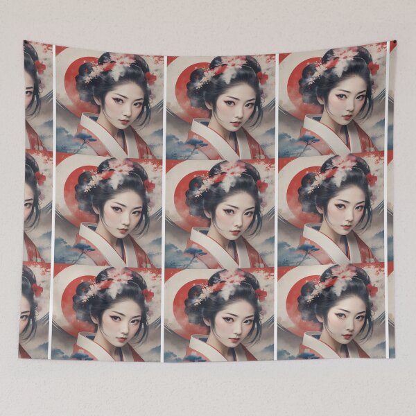 Item preview, Beautiful geisha full body picture, kimono , vintage dreamy Fuji mountain designed and sold by Coolparrotgirl.