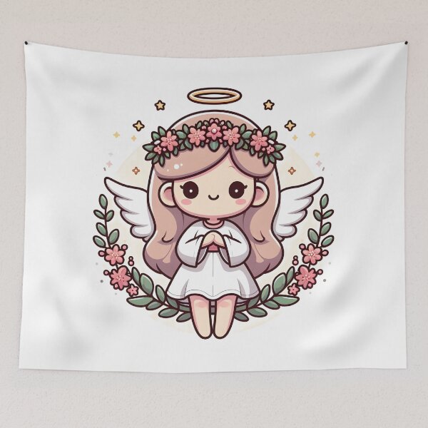 Item preview, Kawaii Pleasant Angel With A Floral Wreath designed and sold by CanvasCutie.