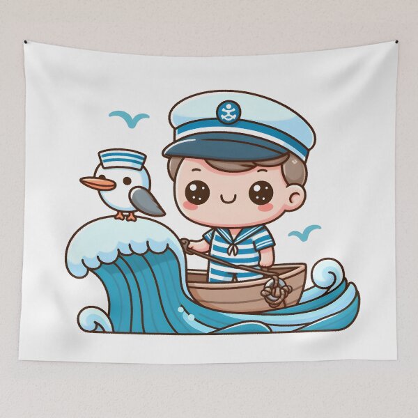 Item preview, Kawaii Sailor With A Seagull Perched On The Shoulder designed and sold by CanvasCutie.