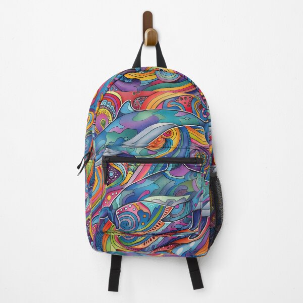 Item preview, Colorful dolphin Doodle Art psychedelic print designed and sold by dcrc.