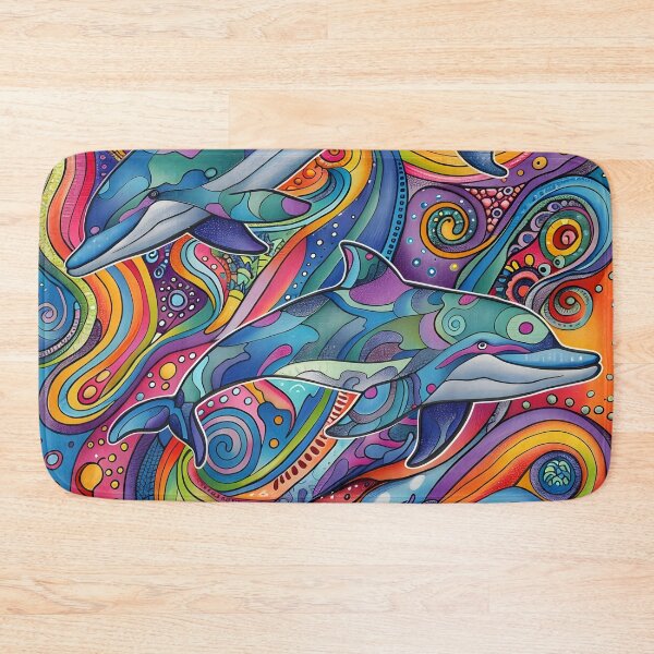 Item preview, Colorful dolphin Doodle Art psychedelic print designed and sold by dcrc.