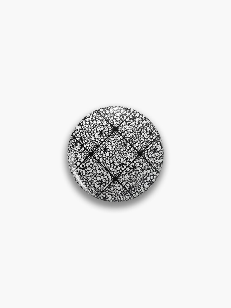 Pin, Black and White Blooming Doodle Geo Diamond Tile designed and sold by Triplicate Limited