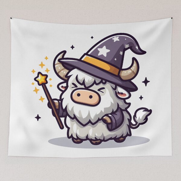Item preview, Kawaii Yak With Wizard Hat Casting Spell designed and sold by CanvasCutie.