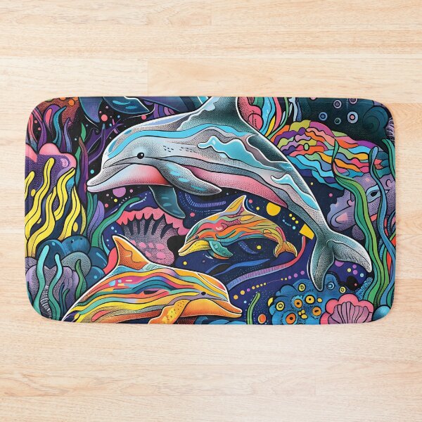 Item preview, Colorful dolphin Doodle Art psychedelic print designed and sold by dcrc.